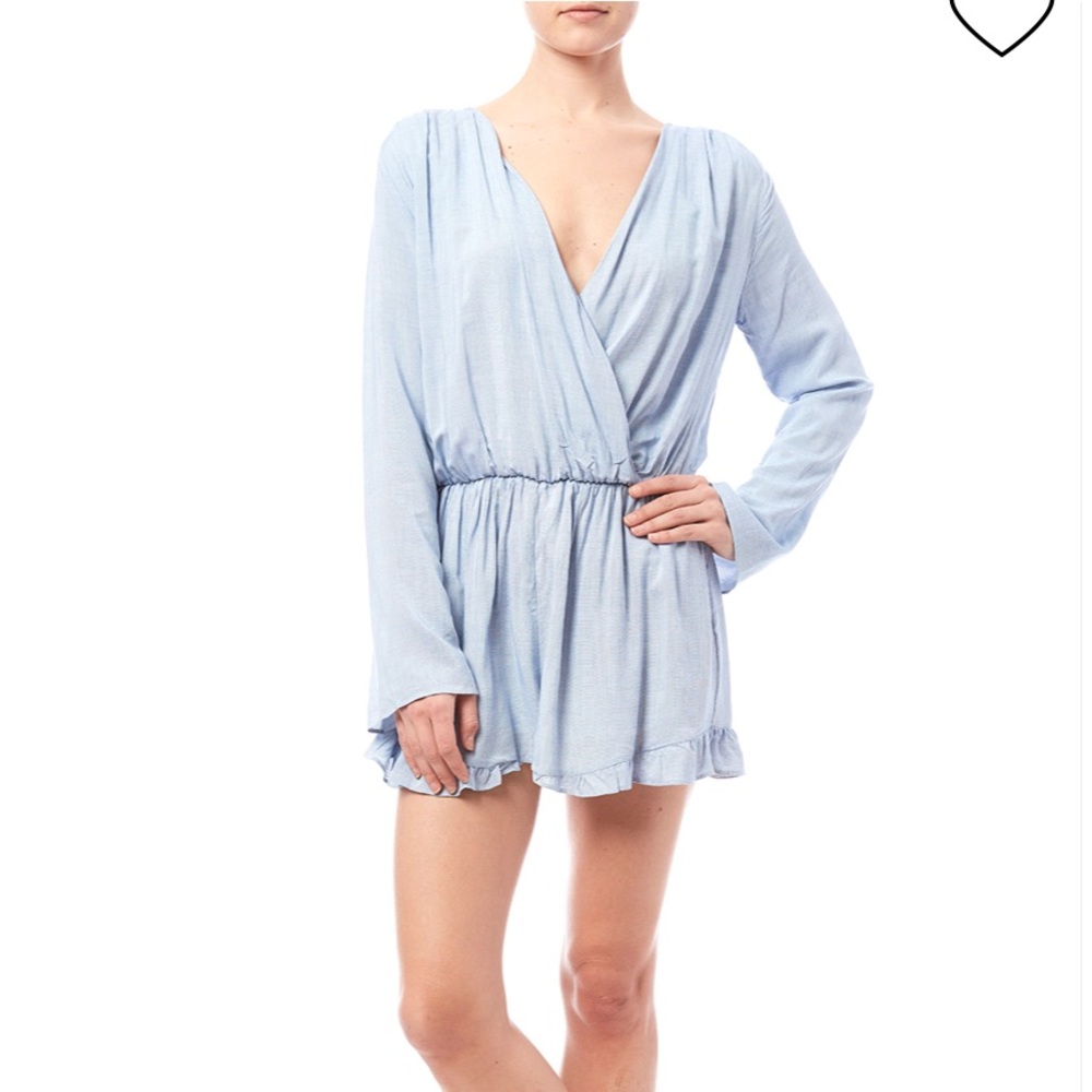 Honey Punch Blue Chambray Wrap Romper